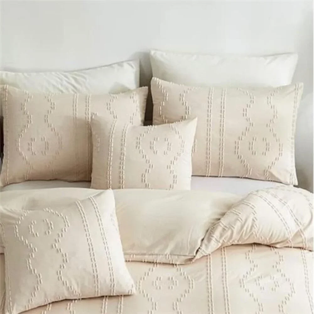 NEW Anthro Tassel Beige Boho Queen / King Fringe Bedding Duvet & Pillow Sham Set